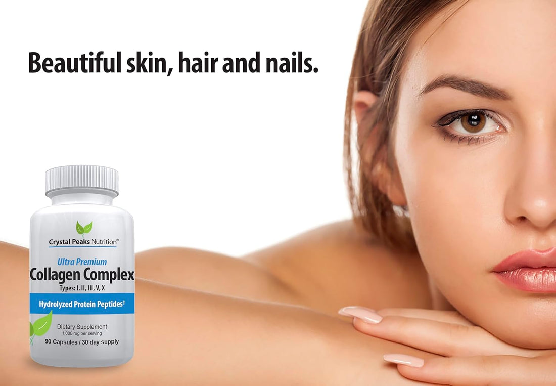 Collagen Peptide Pills – Types I, II, III, V, X – Hydrolyzed Protein for Skin & Joint Support – 1800 mg