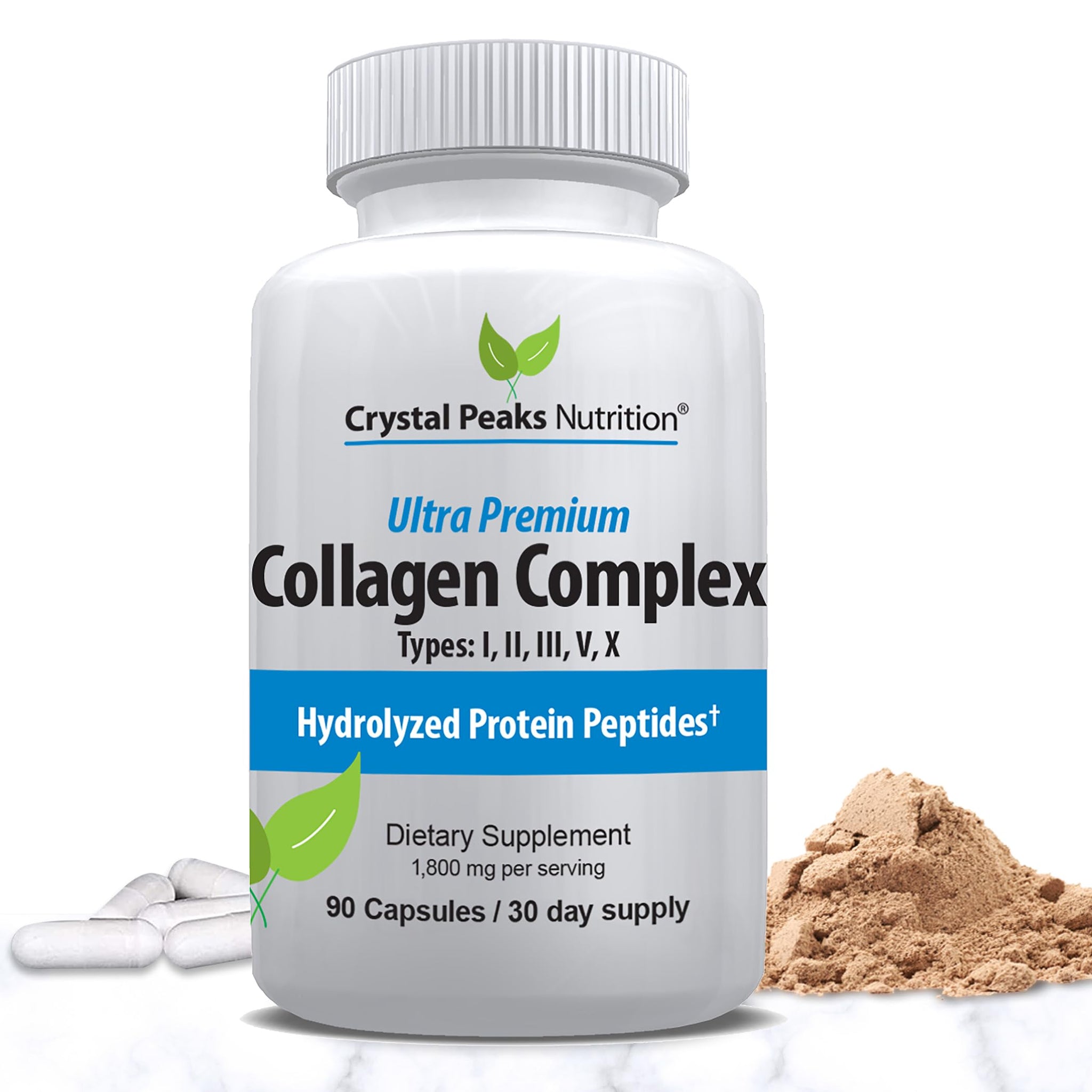 Collagen Peptide Pills – Types I, II, III, V, X – Hydrolyzed Protein for Skin & Joint Support – 1800 mg