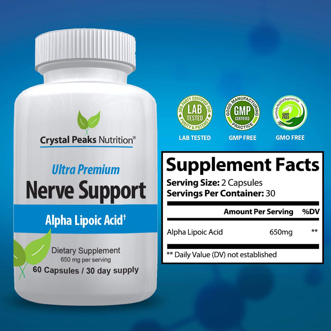 Nerve Support – 650mg Alpha Lipoic Acid for Tingling & Numbness Relief – 60 Veggie Capsules