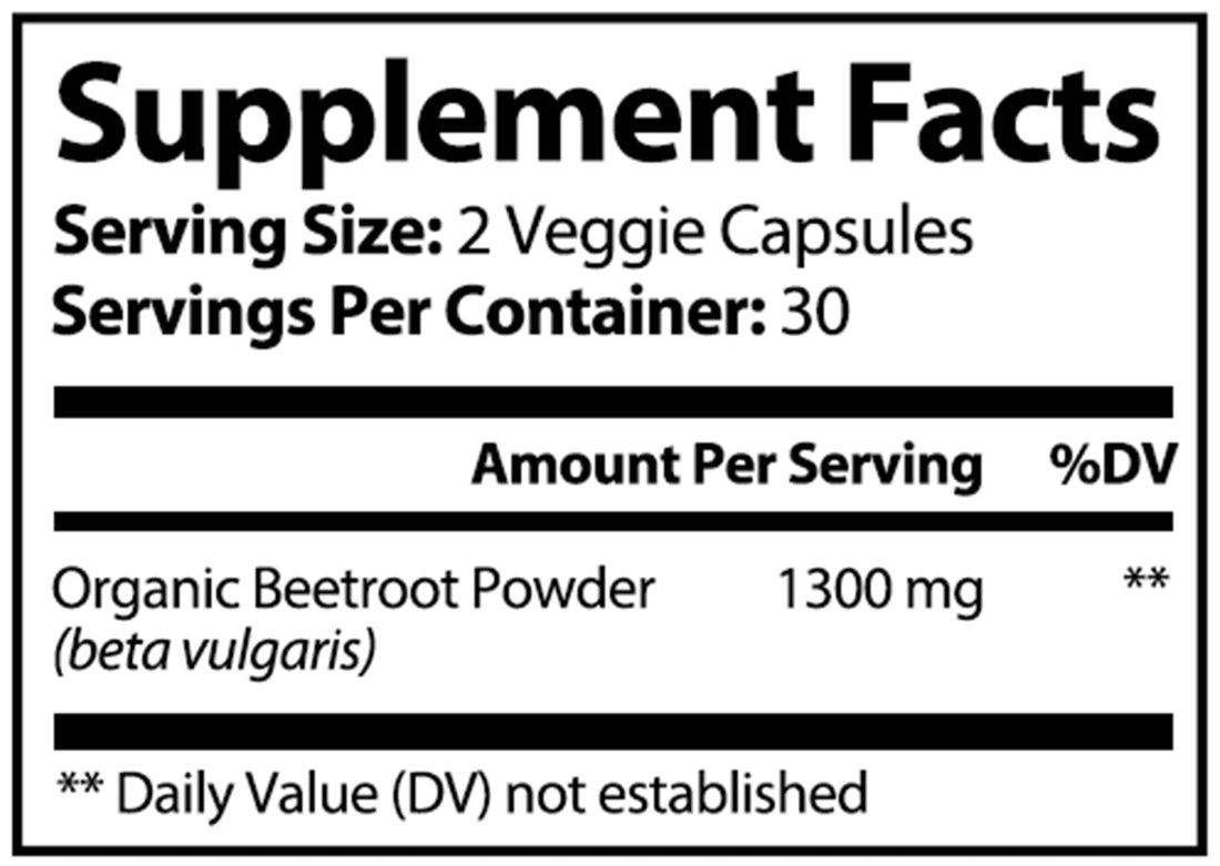 Pure Organic Beet Root – Supports Circulation & Nitric Oxide Production – 1300mg, 60 Veggie Capsules