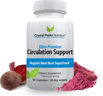 Pure Organic Beet Root – Supports Circulation & Nitric Oxide Production – 1300mg, 60 Veggie Capsules
