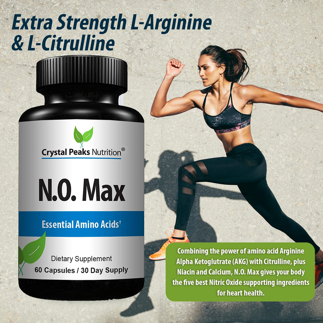 N.O. Max Nitric Oxide – L-Arginine, Citrulline & AAKG – Pre-Workout Performance Support – 60 Capsules